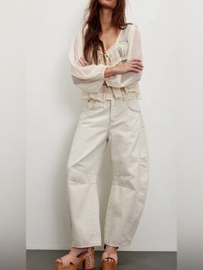 Free People Cream Wide Leg Jeans
